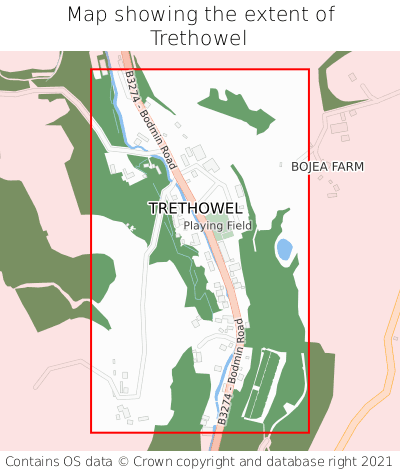 Map showing extent of Trethowel as bounding box
