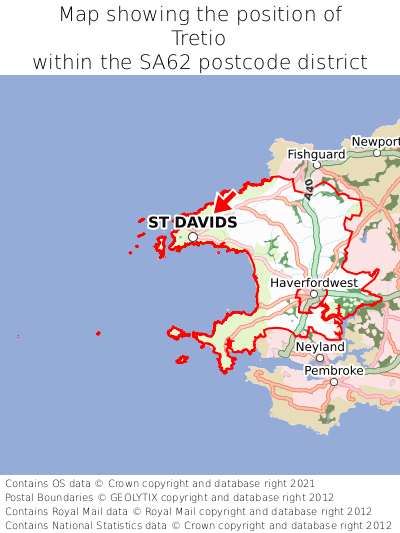 Map showing location of Tretio within SA62