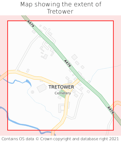 Map showing extent of Tretower as bounding box