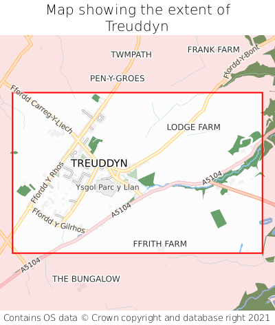 Map showing extent of Treuddyn as bounding box