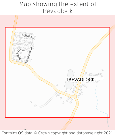 Map showing extent of Trevadlock as bounding box