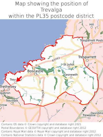 Map showing location of Trevalga within PL35