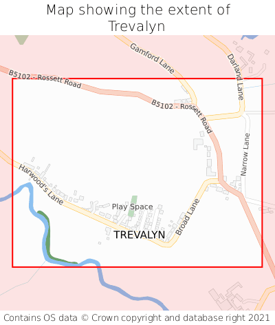 Map showing extent of Trevalyn as bounding box
