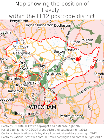 Map showing location of Trevalyn within LL12