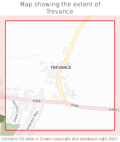 Map showing extent of Trevance as bounding box