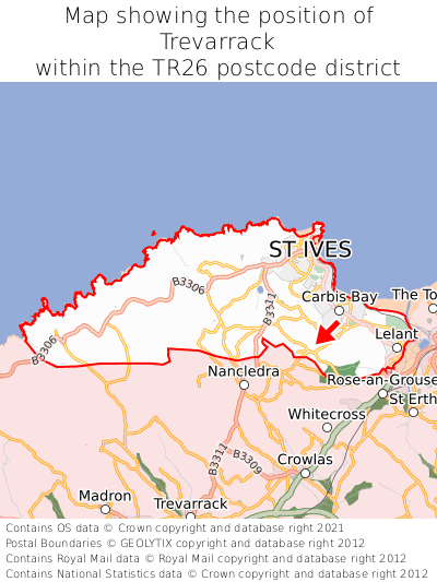 Map showing location of Trevarrack within TR26