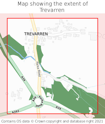 Map showing extent of Trevarren as bounding box
