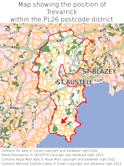 Map showing location of Trevarrick within PL26