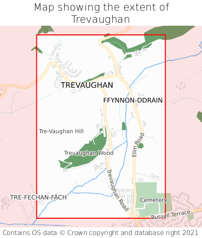 Map showing extent of Trevaughan as bounding box