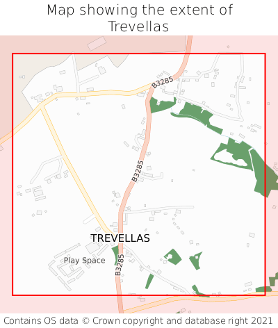 Map showing extent of Trevellas as bounding box