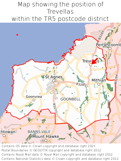 Map showing location of Trevellas within TR5