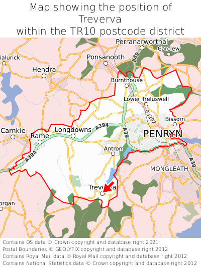 Map showing location of Treverva within TR10