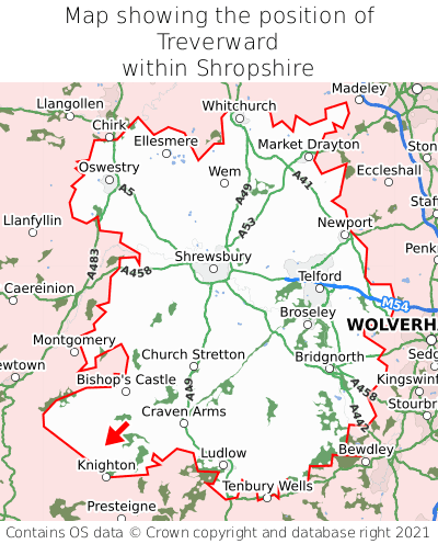 Map showing location of Treverward within Shropshire