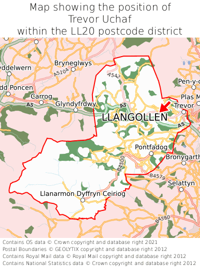 Map showing location of Trevor Uchaf within LL20