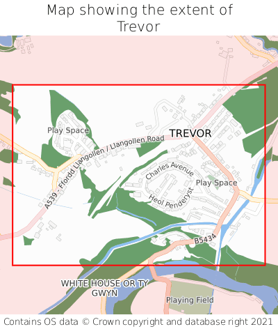Map showing extent of Trevor as bounding box