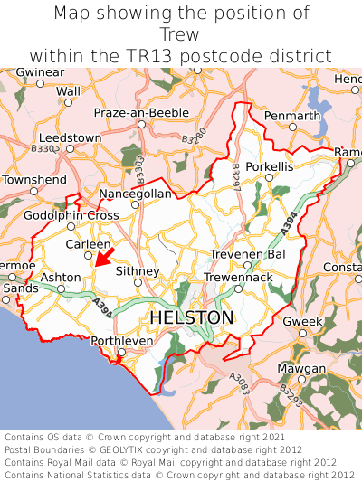 Map showing location of Trew within TR13