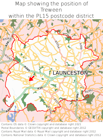 Map showing location of Treween within PL15