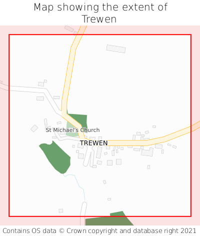 Map showing extent of Trewen as bounding box