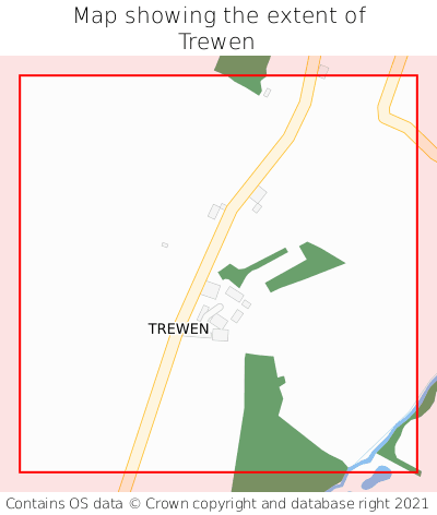 Map showing extent of Trewen as bounding box