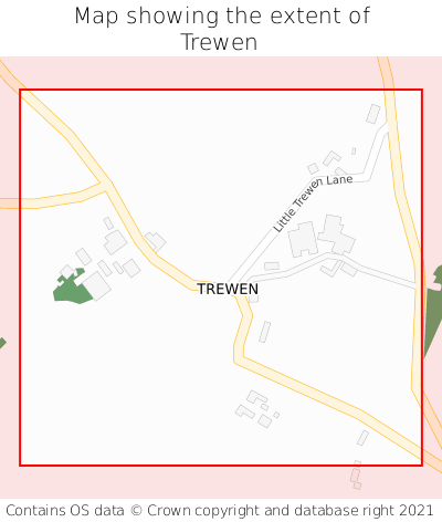 Map showing extent of Trewen as bounding box