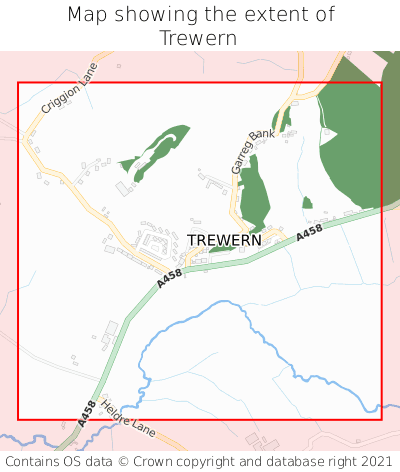 Map showing extent of Trewern as bounding box