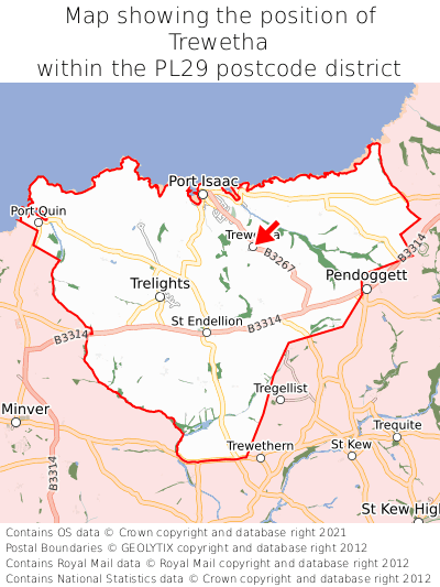 Map showing location of Trewetha within PL29
