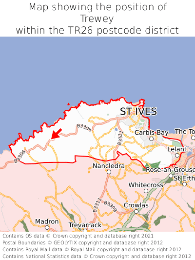 Map showing location of Trewey within TR26