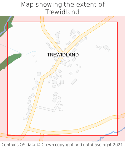 Map showing extent of Trewidland as bounding box