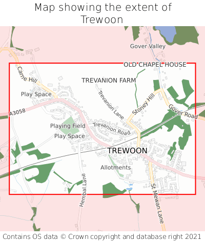 Map showing extent of Trewoon as bounding box