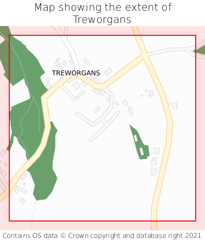 Map showing extent of Treworgans as bounding box