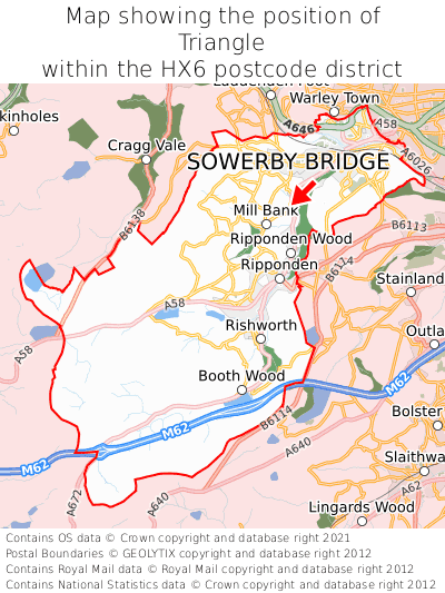 Map showing location of Triangle within HX6