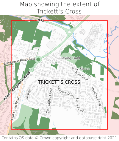 Map showing extent of Trickett's Cross as bounding box