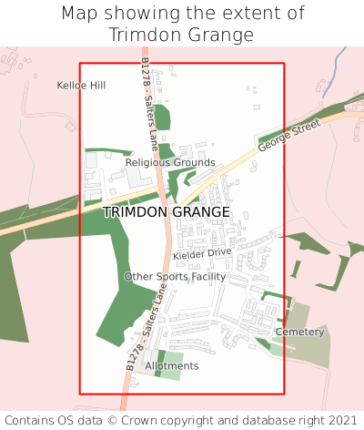 Map showing extent of Trimdon Grange as bounding box