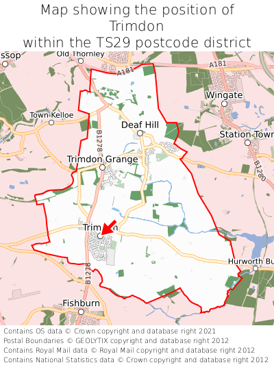 Map showing location of Trimdon within TS29