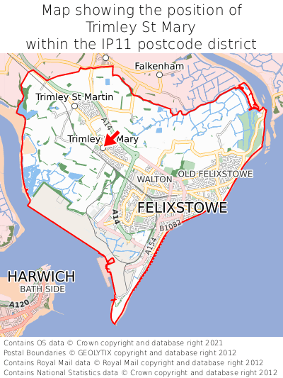 Map showing location of Trimley St Mary within IP11