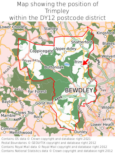 Map showing location of Trimpley within DY12