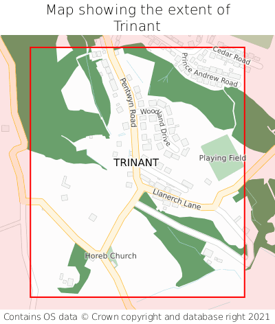Map showing extent of Trinant as bounding box