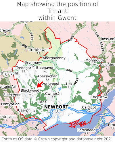 Map showing location of Trinant within Gwent