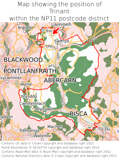 Map showing location of Trinant within NP11