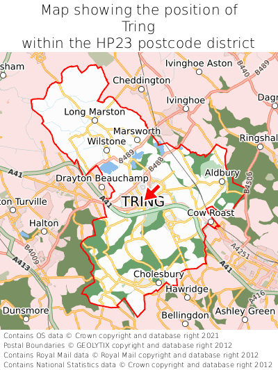 Map showing location of Tring within HP23