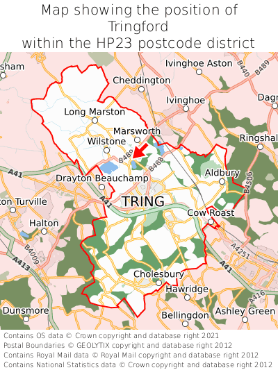 Map showing location of Tringford within HP23