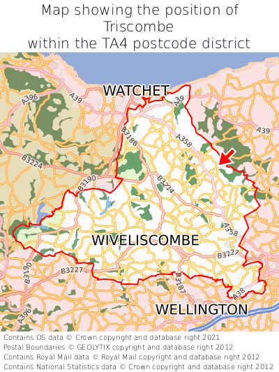 Map showing location of Triscombe within TA4