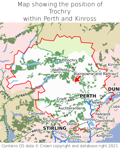 Map showing location of Trochry within Perth and Kinross