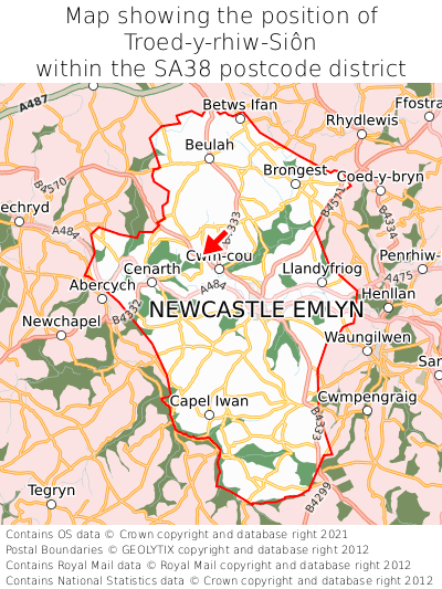 Map showing location of Troed-y-rhiw-Siôn within SA38