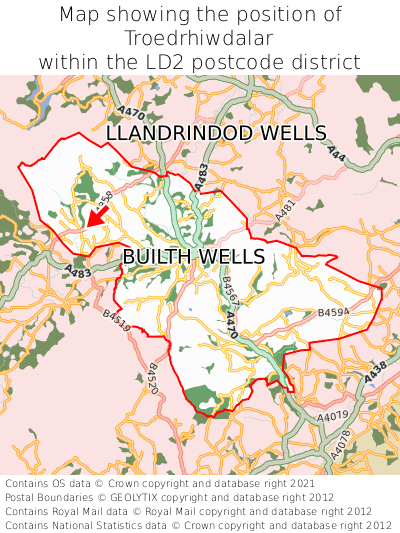Map showing location of Troedrhiwdalar within LD2