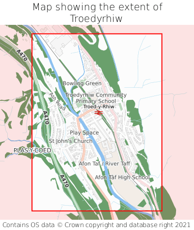 Map showing extent of Troedyrhiw as bounding box