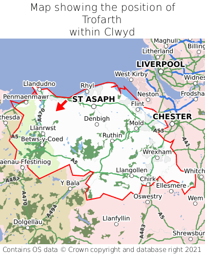 Map showing location of Trofarth within Clwyd