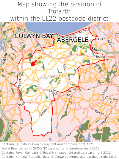 Map showing location of Trofarth within LL22