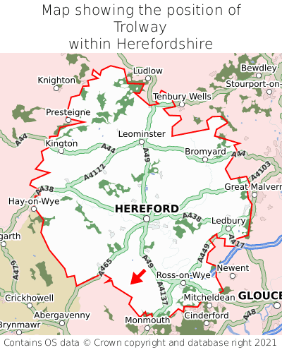 Map showing location of Trolway within Herefordshire