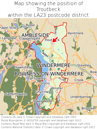 Map showing location of Troutbeck within LA23